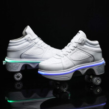 Invisible Roller Skate DoubleRow LED Deform Wheel 2In1 Removable Pulley Skates Silver EU37/UK4