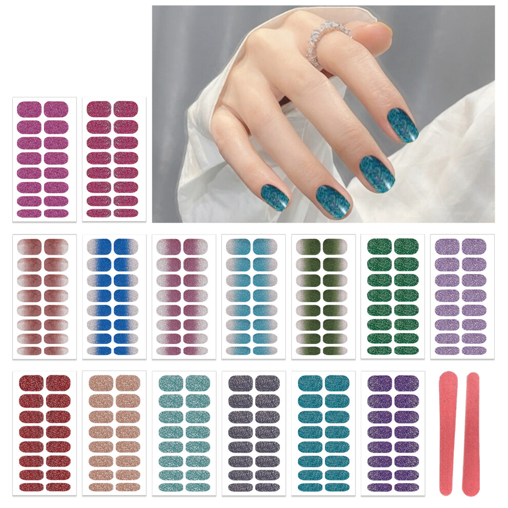 Radiant Nail Decor, Solid Design Glitter Nail Wraps Self-Adhesive Shine Solid Color, Exquisite Multicolored Design Safe Waterproof Material Nail Full