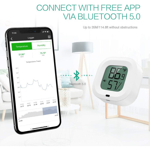 Θερμόμετρο υγρόμετρου Bluetooth, ψηφιακή οθόνη LCD που εξασφαλίζει αξιόπιστο μετρητή 1