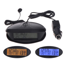 Car Digital Thermometer and Automotive Voltage Meter with Dual Temperature Display Battery Monitoring Frost Point Alarm Black LED