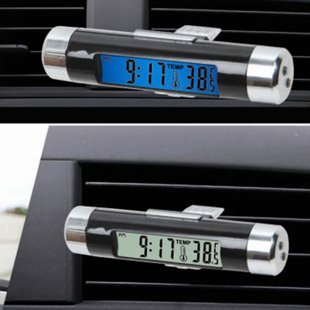2 In 1 Car Thermometer Clock With Lcd Backlight Display And Clipon Digital Temperature Gauge Blue 9382693557889