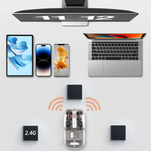 Mouse Wireless 2.4G Bluetooth 2400 DPI RGB Grigio, Ricaricabile 2