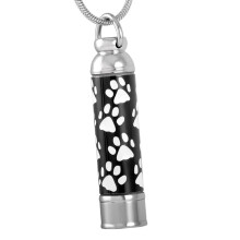 Cute Dog Paw Print On Cylinder Cremation Pendant Dog Ashes Keepsake Women Locket Pet Memorial Jewelry