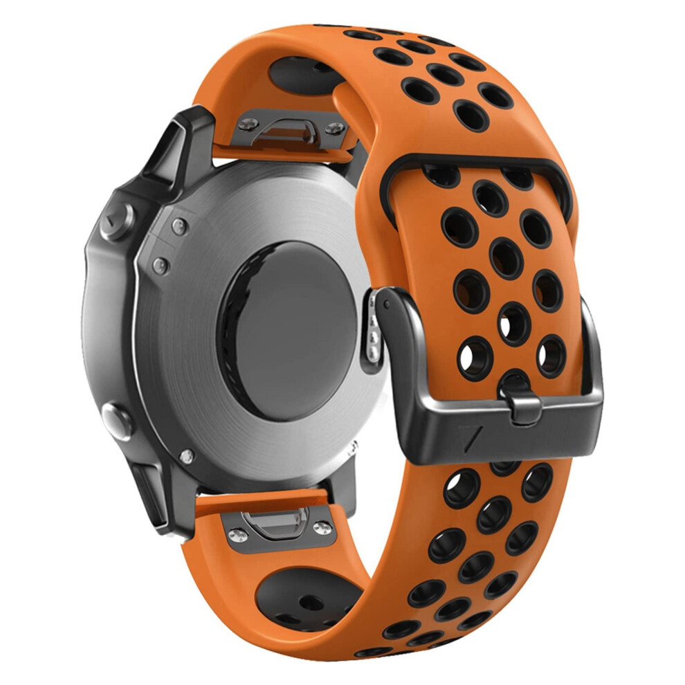 26 22Mm Watchband Strap Compatible With Fenix 7 7X 6 6X Pro, 5X 5 3 3Hr Silicone Quick Release Easyfit 22Mm Orange Black Orange,Black 9187378572641