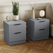 (Grey) Trega 2 Drawer Bedside Cabinets Wooden Set of 2