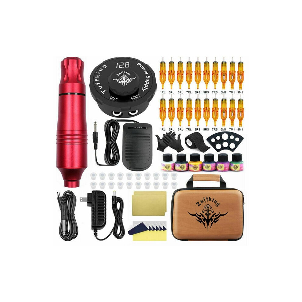 Tattoo Kit with Aluminum Alloy Rotary Tattoo Machine, Foot Pedal Modes, Digital Power Supply, 20 Cartridge Needles for Professional Use, Lightweight