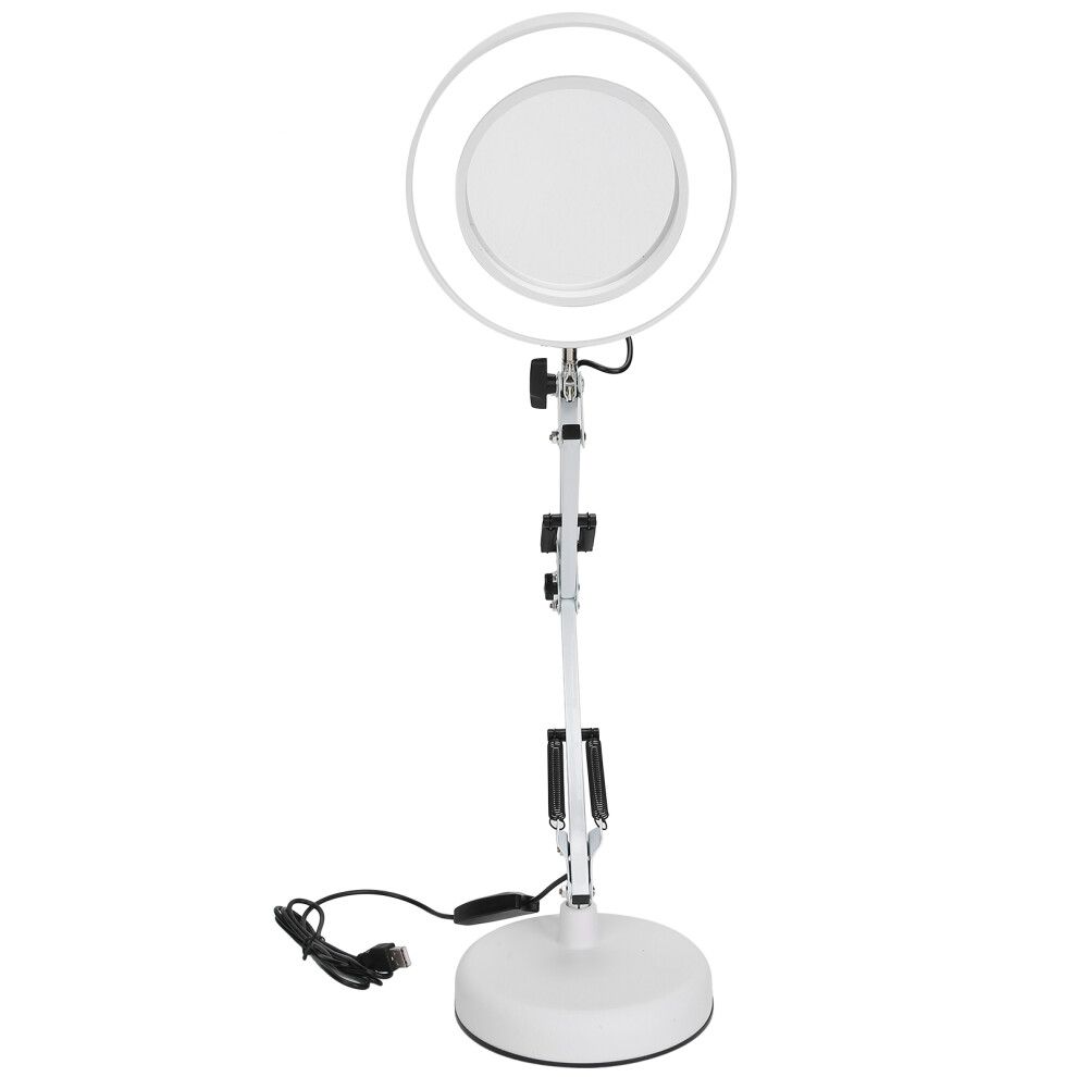 Stepless Dimmable Magnifier, Hands-Free Desk Lamp with Adjustable Height, Real Glass Lens & 3-Level Color Modes for Low Vision Aid