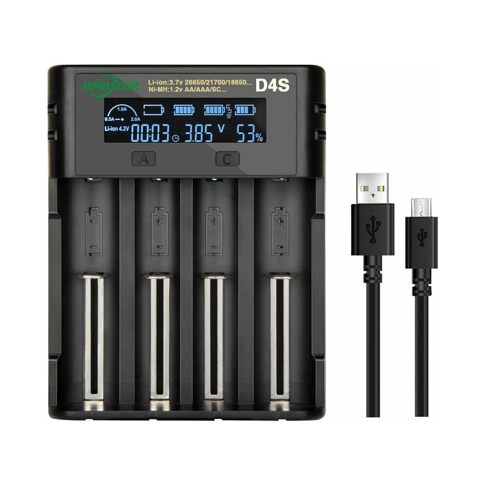 Smart 18650 Battery Charger With Fast Charging, 4 Independent Adjustable Slots For Safe And Efficient Power Management 9340959489121
