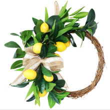 Couronne de fleurs artificielles, couronne de citrons pour décoration intérieure et extérieure, décoration printemps-été en plastique de haute