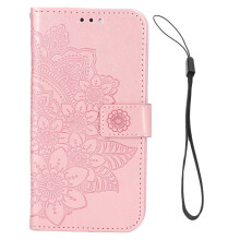Capa protetora tipo carteira para iPhone 13, com alça de pulso e compartimentos para cartões, feita em couro PU com recortes precisos e material