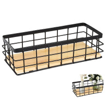 Wire Basket Wall Mounted Metal Storage Basket With Removable Wooden Base For Kitchen, Bathroom, Fruit And Snack Storage