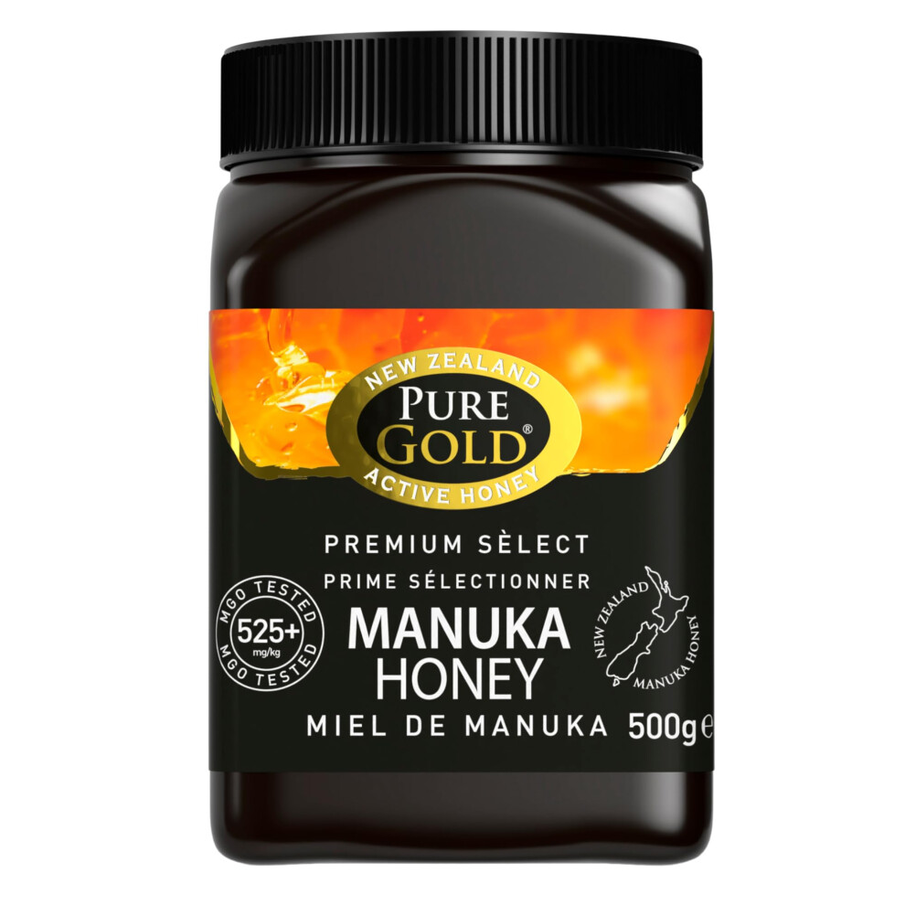 Pure Gold - Manuka Honey - 525+ Mgo Certified Premium - 500G - New Zealand, Ethically Sourced, Raw & Unpasteurised - Naturally Made By Bees & Home Tr