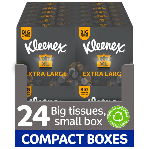 Kleenex Kleenex Extra Large Soft Facial Tissues, 24 Compact Tissue Boxes, 1056 Tissues (24 boxes) - 100% Recyclable Packaging