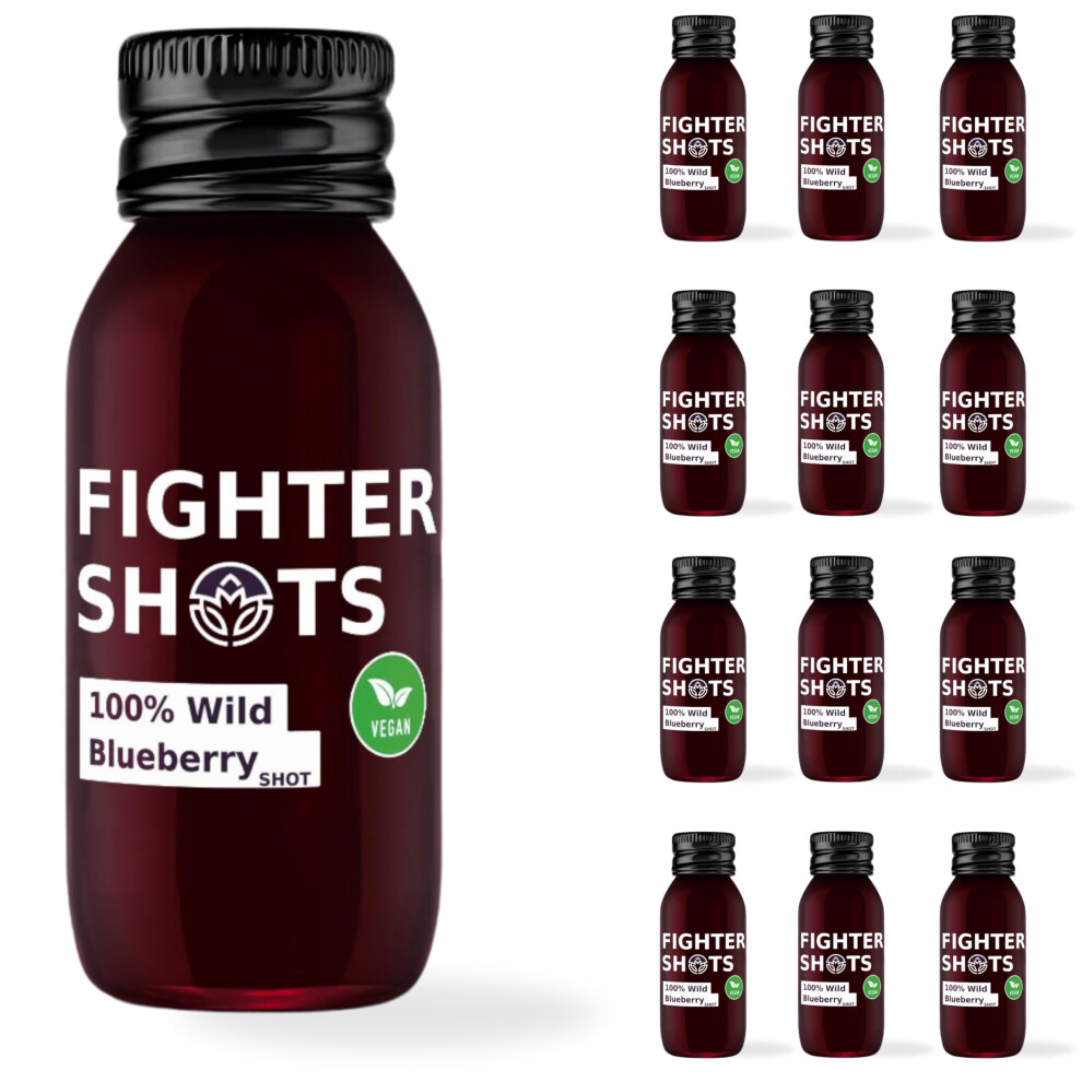 Fighter Shots 100% Wild Blueberry Shots (12X60ml) | Natural & Cold-Pressed Bilberry Shots | Immune Boosting & Packed With Antioxidants | Helps To Improve Vision &