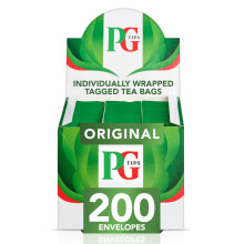 PG Tips Original, Black Tea Bags Bulk, Individually Wrapped String & Tag Teabags, Signature Taste, Refreshing & Flavourful, 200 Plant Based Biodegrad