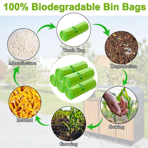 30L Biodegradable Bin Liners 100 Bags, 8Gallon/30 1