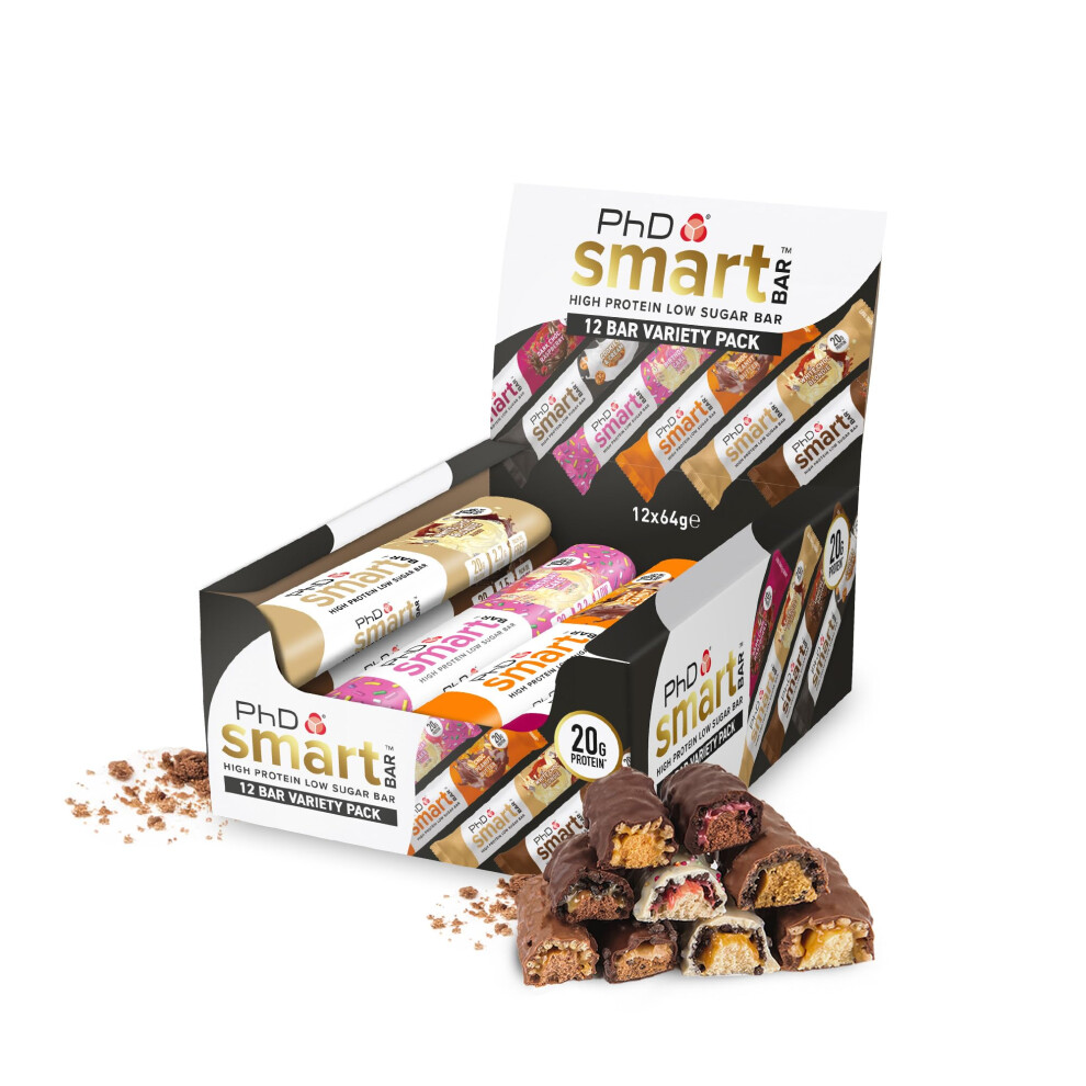 Phd Nutrition Smart Protein Bar Low Calorie, Nutritional Protein Bars/Protein Snacks, High Protein Low Sugar, Variety Pack, 20G Of Protein, 64G Bar (
