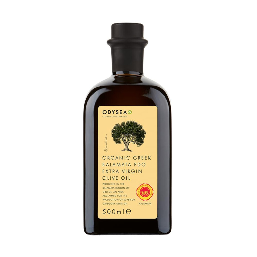 Organic Extra Virgin Olive Oil, Pdo Kalamata Evoo, 500Ml Glass Bottle Odysea