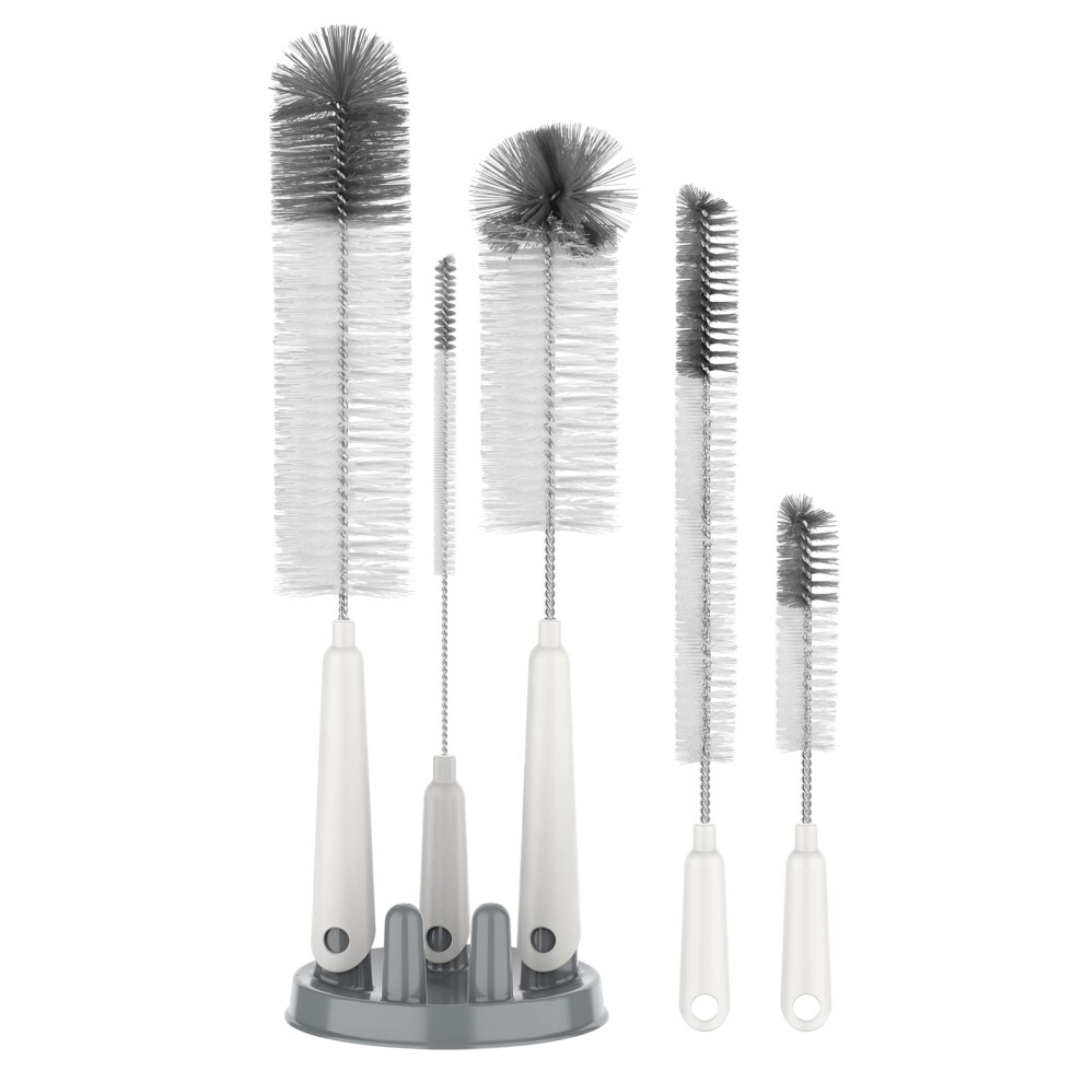 Mr.siga Bottle Brush Cleaning Set With Storage Holder 5 Pack, Straw Cleaner Brush For Long Narrow Neck Bottles, Water Bottles, Baby Bottles, Tumblers