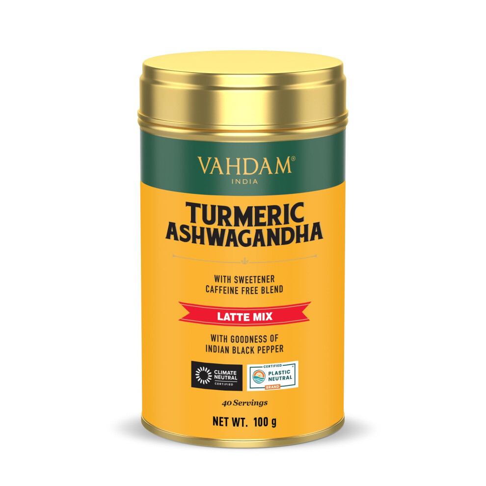 Vahdam Golden Milk Powder/Turmeric Ashwagandha Latte Mix (100G, 40 Cups) - Caffeine-Free, Powerful Curcumin, Turmeric Powder & Ashwagandha