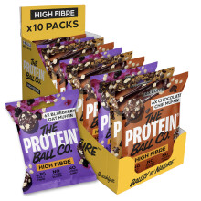 The Protein Ball Co High Fibre Bundle Protein Balls - Healthy Snacks Variety Box, Gluten-Free - No Added Sugar, Box of 10 Bags