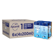 Aptamil 1 First Infant Baby Milk Ready to Use Liquid Formula, from Birth, 200 ml, (Pack of 24)