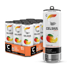 CELSIUS Energy Drink, Sparkling Mango Lemonade, Natural Flavours. No Artificial Colours, Sugar Free Energy Drinks, 355 mL, 12-Pack