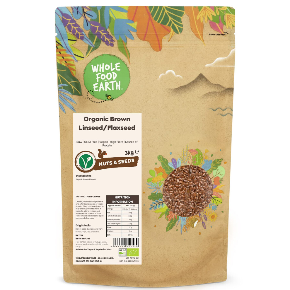 Wholefood Earth Organic Linseed/Flaxseed – 3 Brown