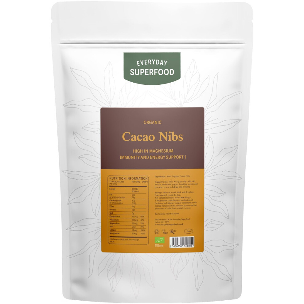 Everyday Superfood Organic Cacao Nibs 900G | Lab-Tested For Heavy Metals | Premium Peruvian Raw Cocoa 70066203
