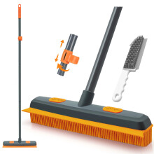 TidyBliss Rubber Broom with Silicone Squeegee, 146 cm Carpet Brush for Pet Hair, Fur Remover Tool with Detailing Lint Comb for Cleaning Rug, Tile, Ha