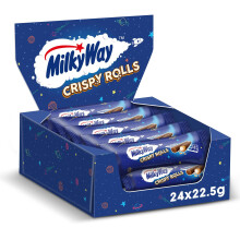 MILKY WAY Crispy Rolls, Milk Chocolate, Biscuit Snack bar, Single 22.5 g (1 x 24 Bars)