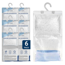 CUQOO Hanging Wardrobe Dehumidifier Bags – Disposable Moisture Absorber 6-Pack Sachets for Wardrobes; Hanging Dehumidifier Bag for Closet, Windows &