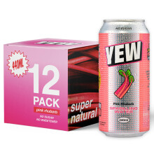 YEW Pink Rhubarb Sparkling Water - 12 x 440ml Cans - ZERO Sugar, ZERO Sweetener, All Natural Rhubarb Flavoured Water, ZERO Calories, Gluten Free, Ket