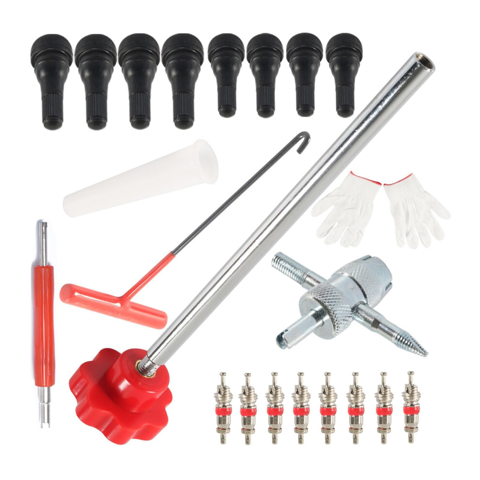22 Piece Tire Kit With Valve Core Removal Tool, Ergonomic Grip, Universal Car Use, Red 9382693566157