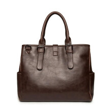 Men's Briefcase Large Capacity Handle Bag With Strap Crossbody Compatible With Notebook Laptop Dark Brown