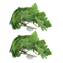 2PCS Artificial Plastic Leaves for Fish Tank with Suction Cup - Lifelike Decor