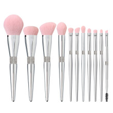 Pinceaux de maquillage professionnels, ensemble de 11 pièces en argent cristal avec facettes scintillantes, manche givré antidérapant pour une