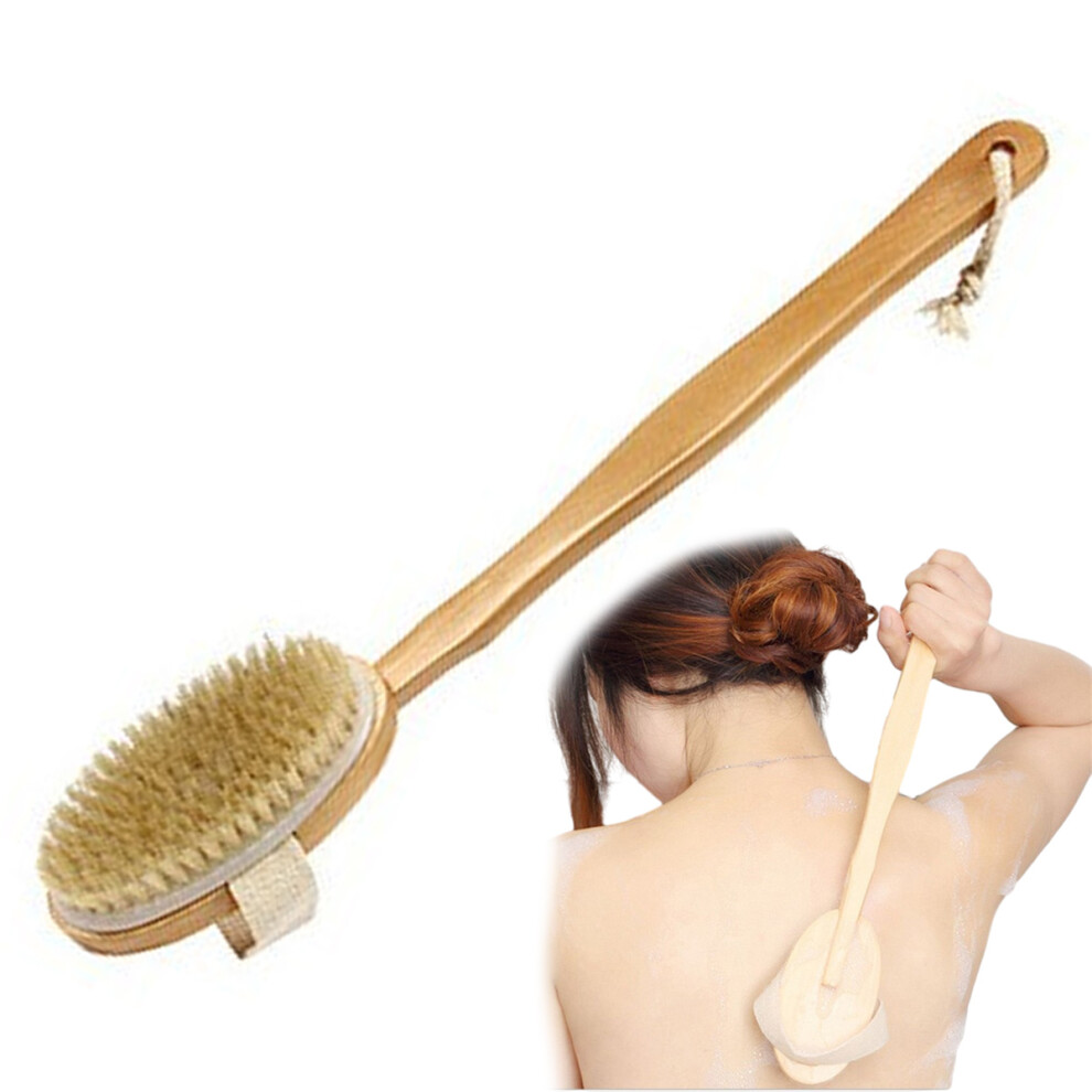 Effective Exfoliation Body Brush, 16 Inch Long Wood Handle for Versatile Wet Dry Brushing, Stiff Natural Bristles for Enhanced Blood Circulation & De
