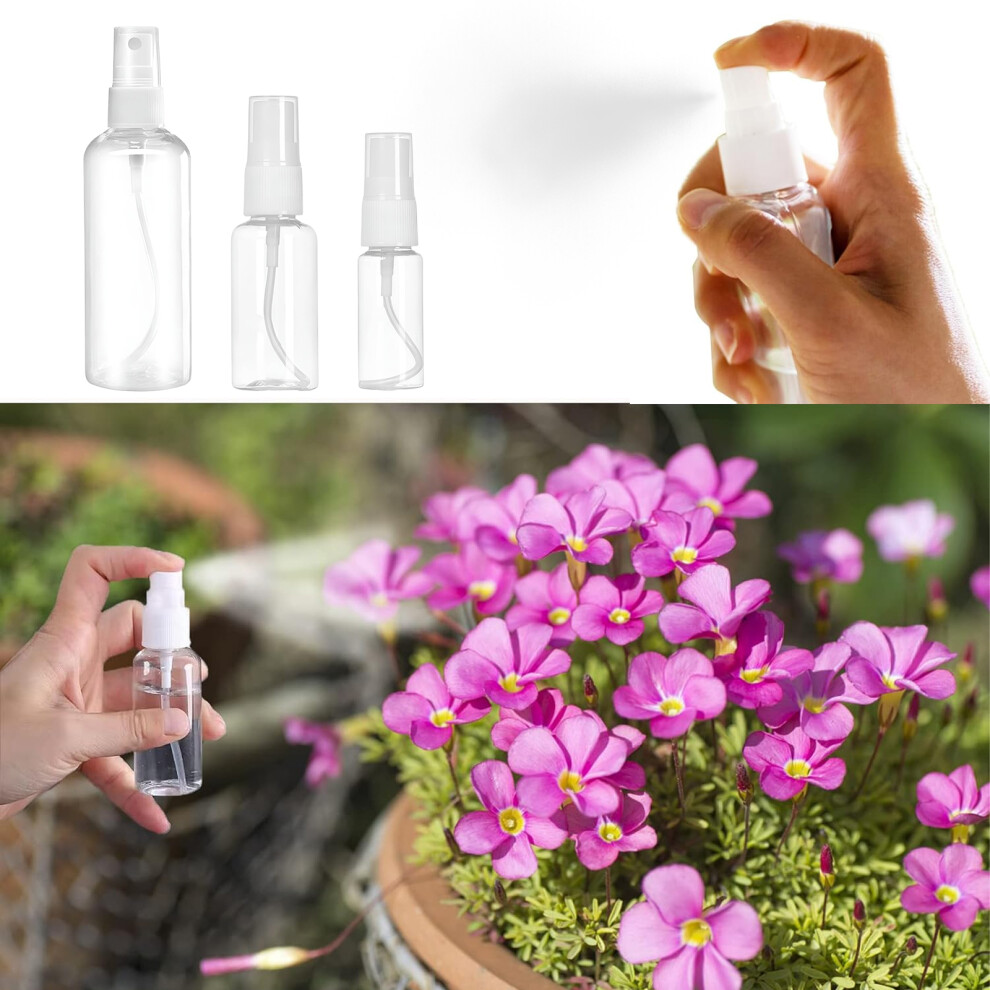 Portable Travel Sprayers, Clear Fine Mist Bottles, 3 Pack Including Sizes 20ml, 30ml, 50ml, Eco-Friendly, Ergonomic Design, Transparent, Reusable