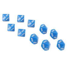 10 pezzi di dadi di plastica a 10 facce, numeri bianchi, blu, 38g, gioco educativo