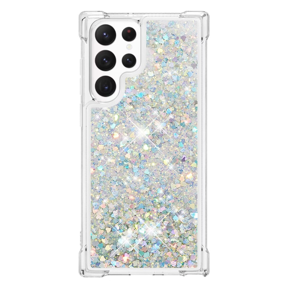 Miagon Glitter Sparkle Moving Quicksand Flowing Cover For Samsung Galaxy S24 Ultra Clear Silicone Bumper Case Silver 9187378576748