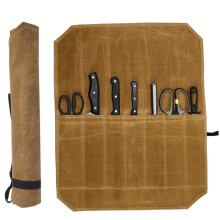 Knife Roll 7 Slots Waterproof Canvas Chef Knife Bag Portable Roll Up Cutlery Pouch For Camping Picnic Outdoor