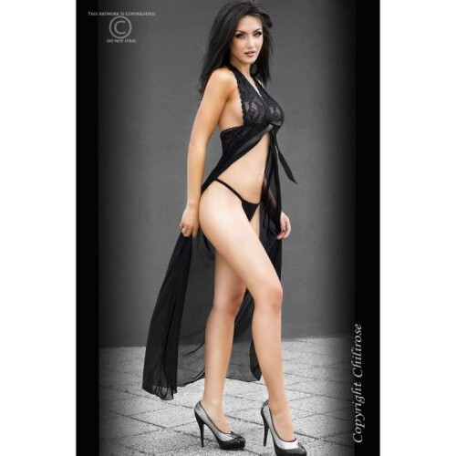 Espectacular bata larga negra CR3275 CHILIROSE 1