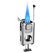 5 in 1 Triple Jet Flame Cigar Lighter with Cutter Punch V Cut Stand and Refillable Butane