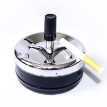 Ashtray TwoPiece Set With Lid Round PushDown Spinning Tray Black For Bedroom Living Room Kitchen Dust Collector