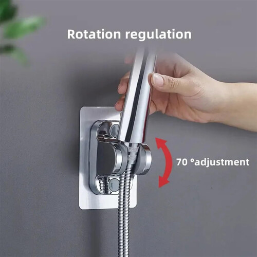 Shower Head Holder SelfAdhesive No Drilling Wall Mount Adjustable Bracket Universal Bathroom Silver Plus 1