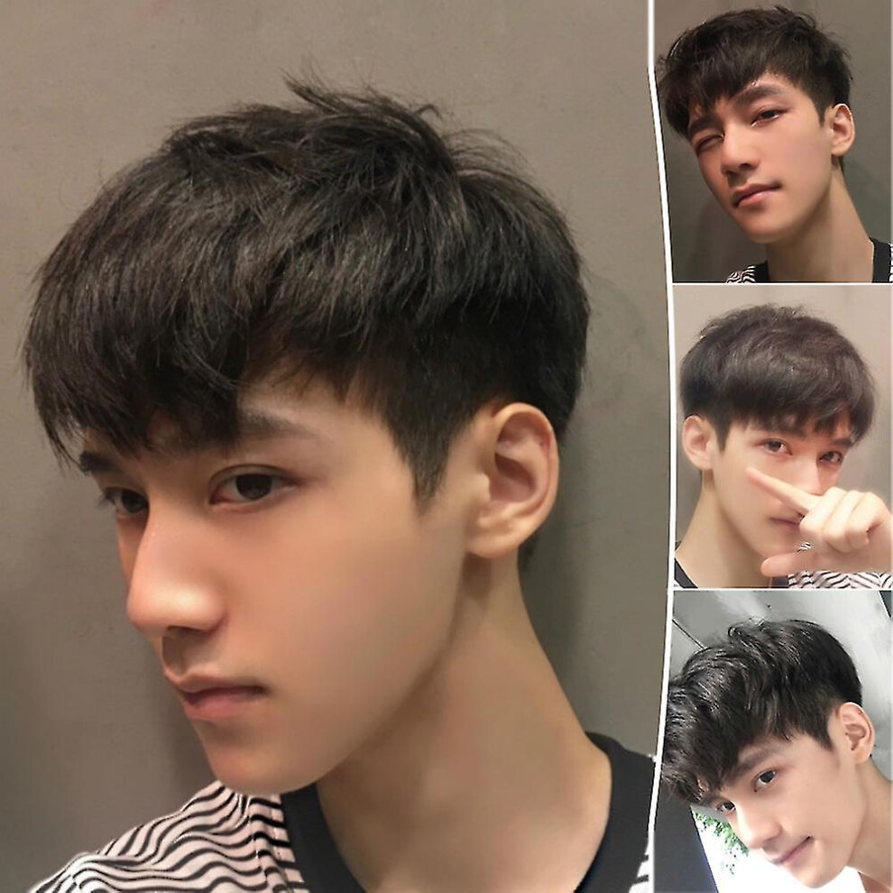 Unisex Breathable Rose Net Men's Wigs Short Fluffy Synthetic Hair With Natural Shine And Slanted Bangs, Ventilative Lightweight Wig For Daily Wear Travel Sp