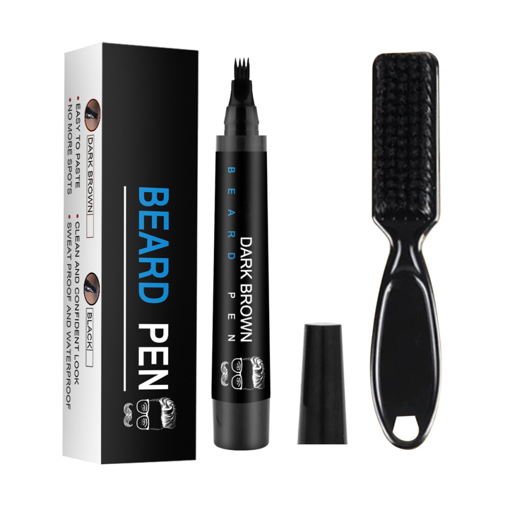 Long Lasting Beard Filler Pen for Men, 4-Fork Tip Grooming Kit with Brush, Natural Looking Waterproof Beard Enhancer, Sweatproof Easy to Use Design f