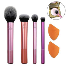 Reiscadeauset, UltraPlush synthetische borstelharen, 6-delige make-upkwastenset met 2 sponsjes, voor professionele make-upartiesten en beginners voor