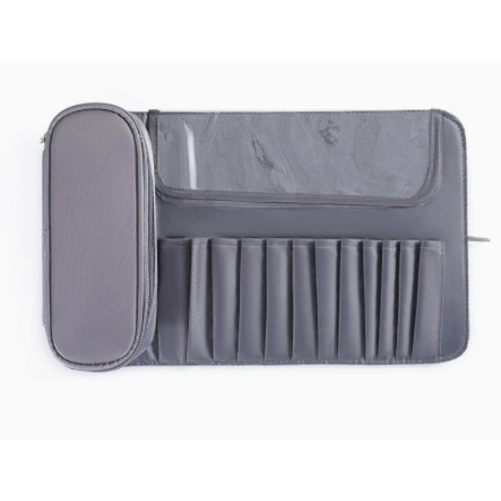 Compact Layout Roll-Up Case, Leather Material Can Hold 20+ Brushes, Multi-Use Storage for Travel Toiletry Bag, Detachable Compartments for Women